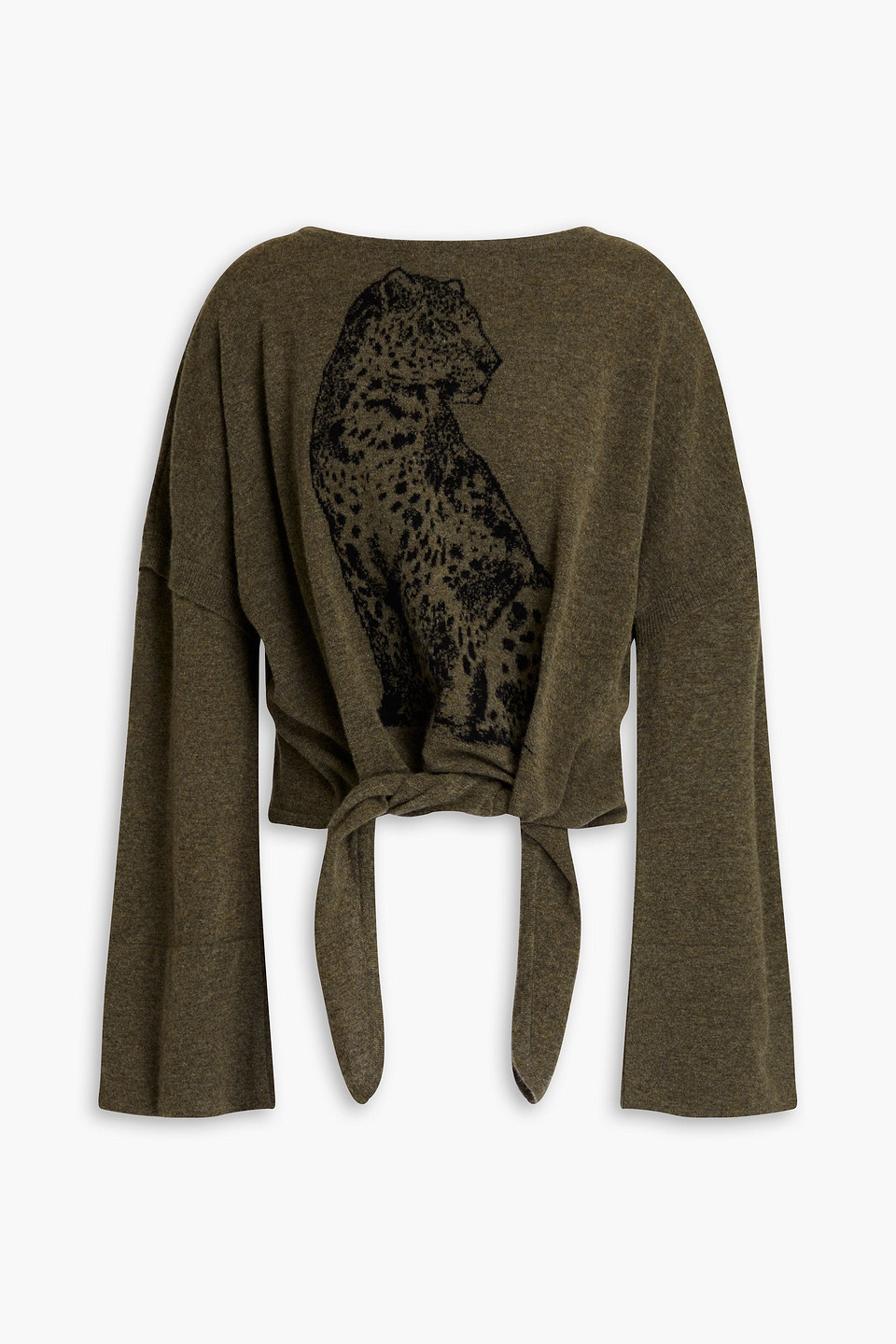 Roberto Cavalli Knotted Jacquard-knit Wool-blend Sweater In Army Green