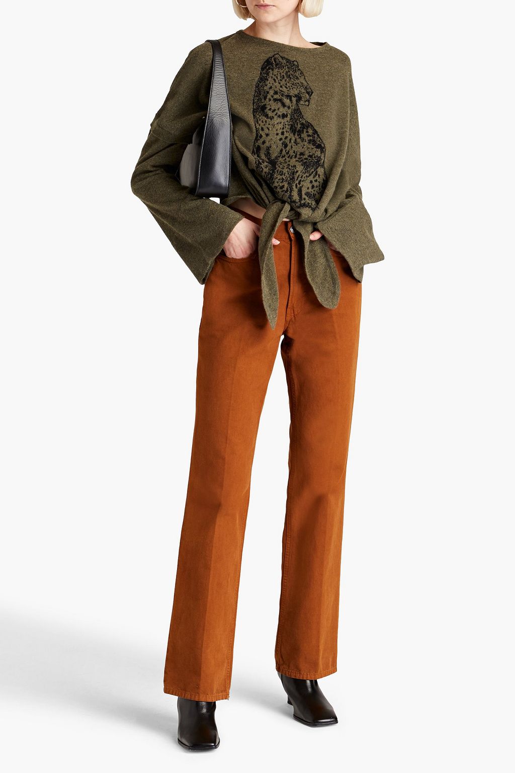 ROBERTO CAVALLI Knotted jacquard-knit wool-blend sweater