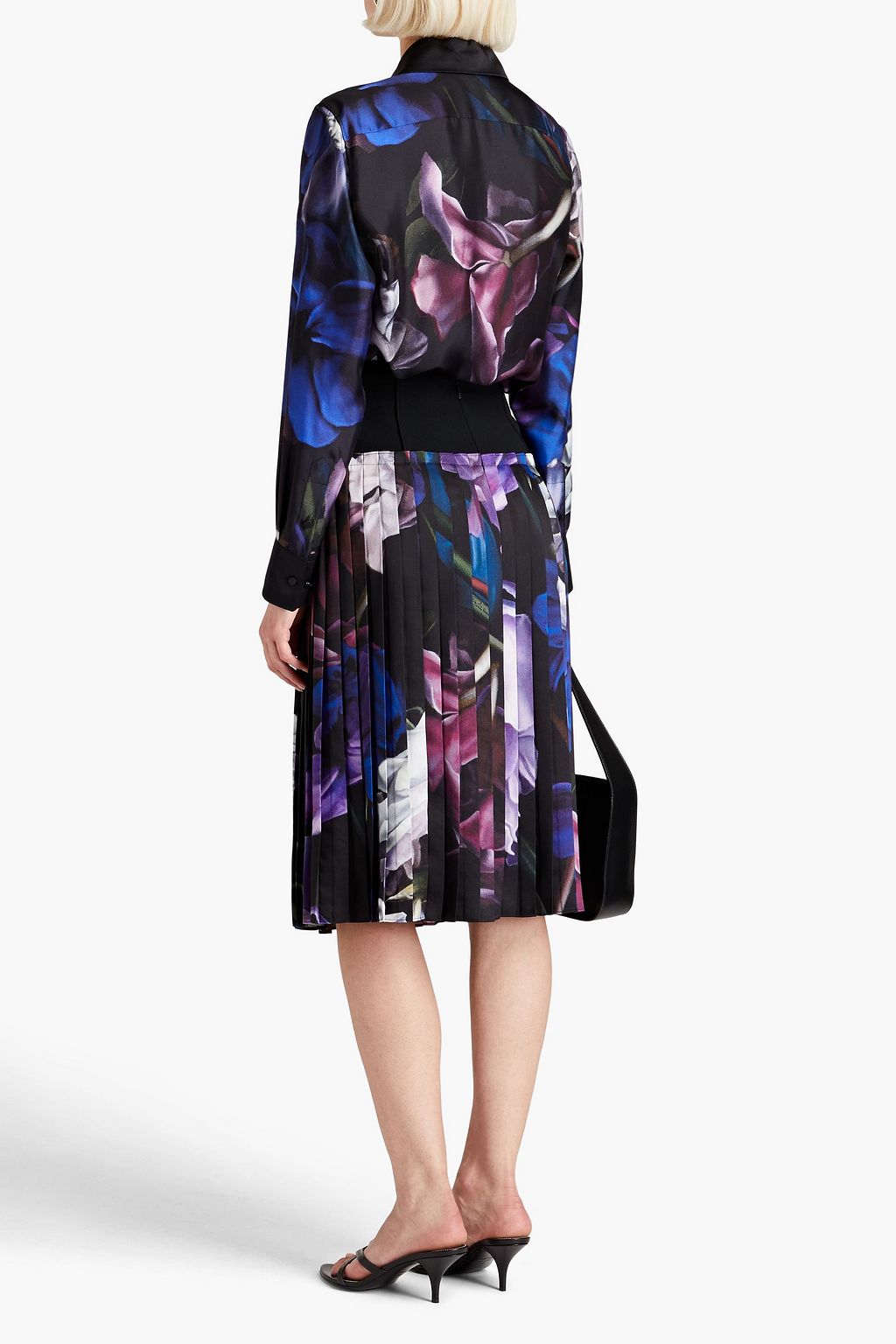 ROBERTO CAVALLI Crepe-paneled pleated printed silk-twill skirt