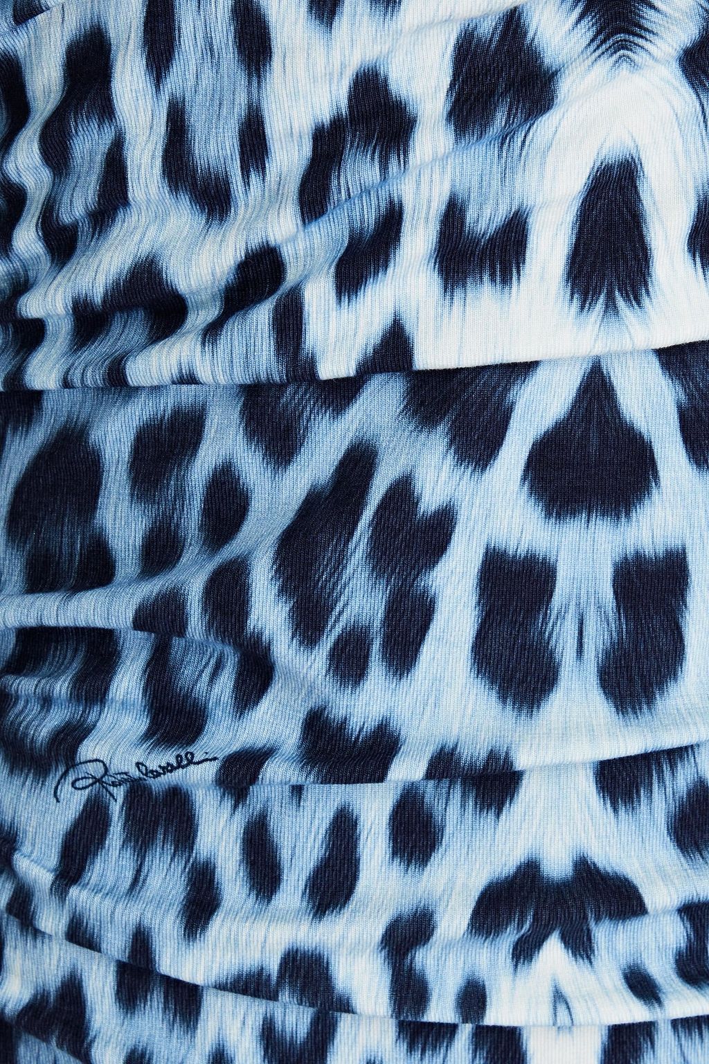 ROBERTO CAVALLI فستان قصير من الجيرسيه المرن بطبعة جلد النمر بتصميم ملموم