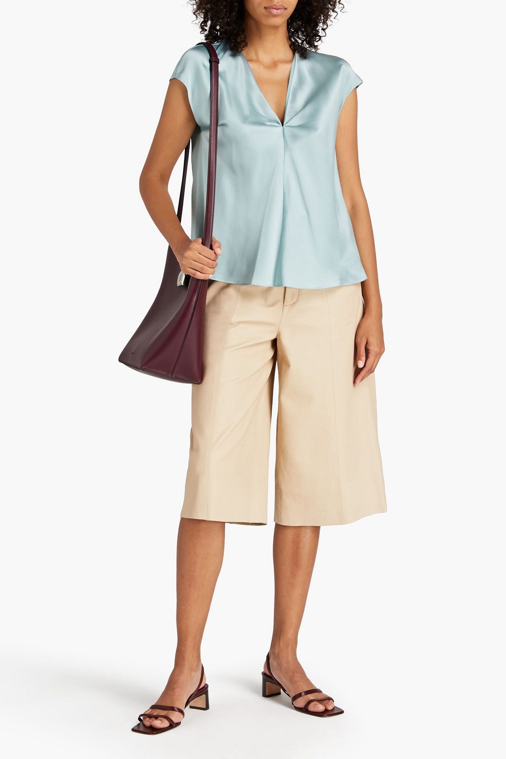 VINCE. Gathered silk-satin top