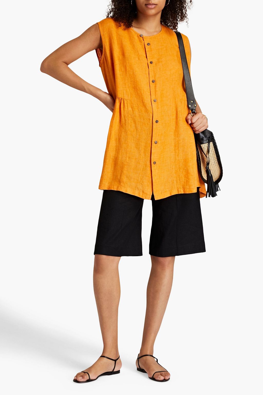 ESKANDAR Gathered linen top THE