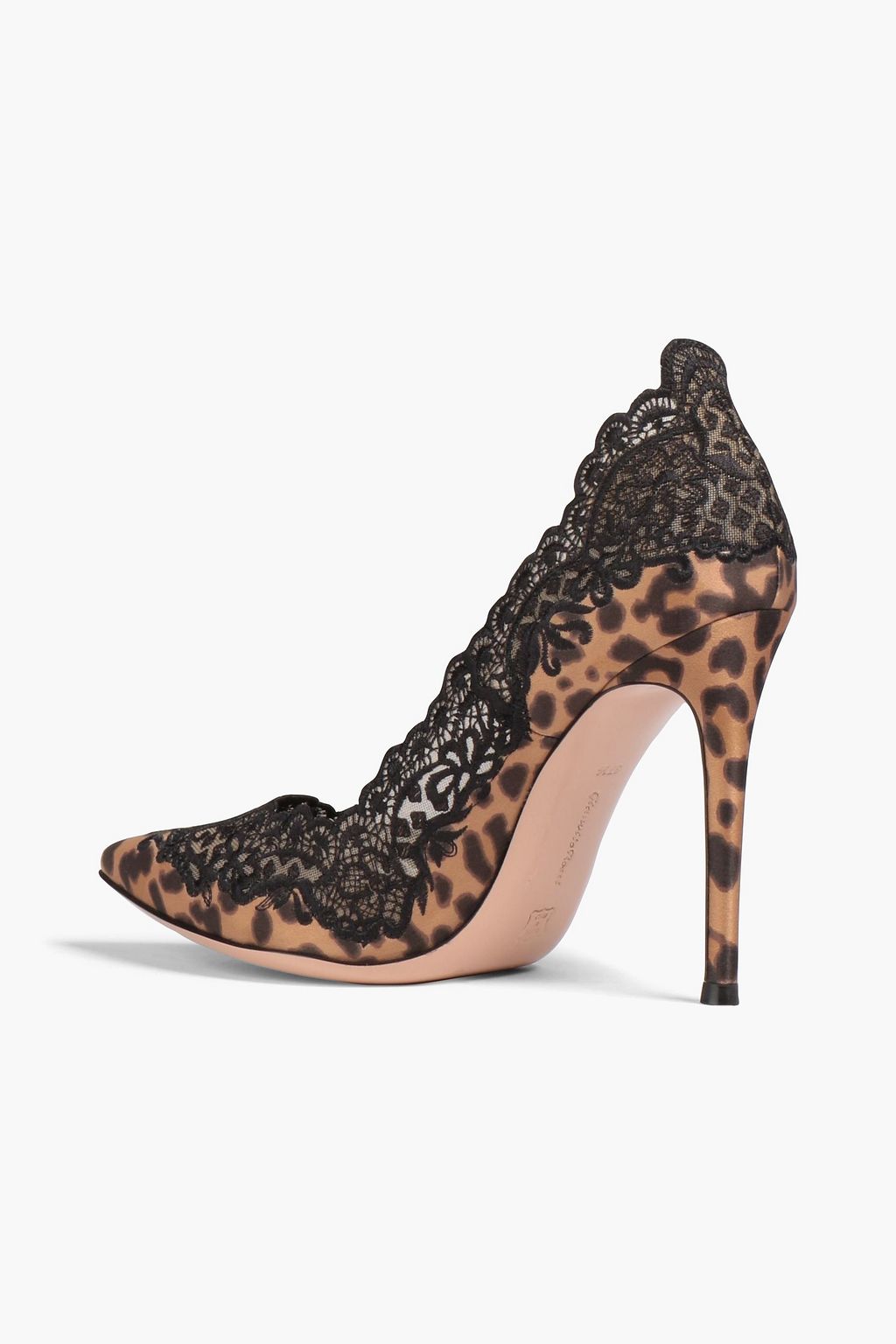 GIANVITO ROSSI Evie 레이스 패널 레오파드 프린트 새틴 펌프스