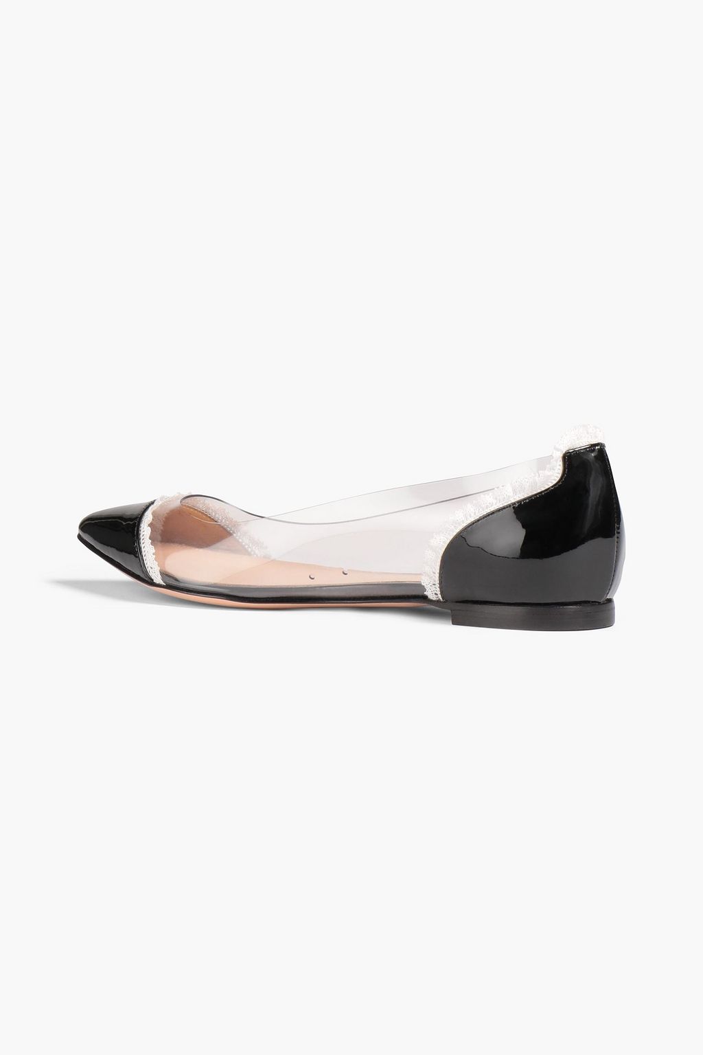 GIANVITO ROSSI Plexi lace-trimmed PVC and patent-leather point-toe flats