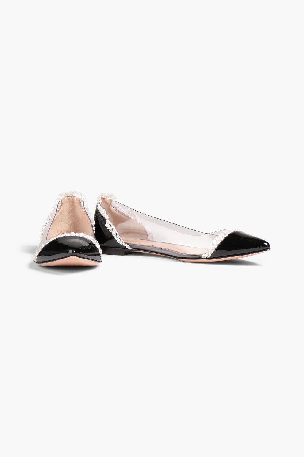 GIANVITO ROSSI Plexi lace-trimmed PVC and patent-leather point-toe flats