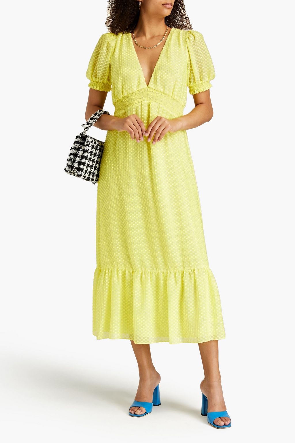ALICE + OLIVIA フィルクーペシフォン ミディワンピース シャーリング入り