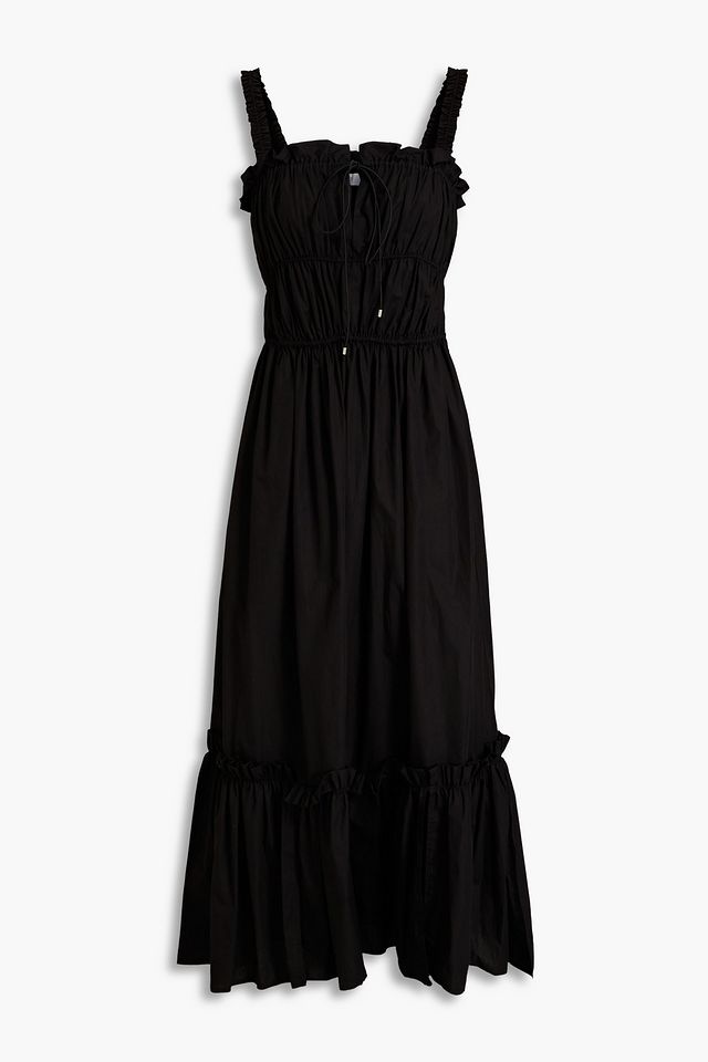 Gathered cotton-poplin midi dress