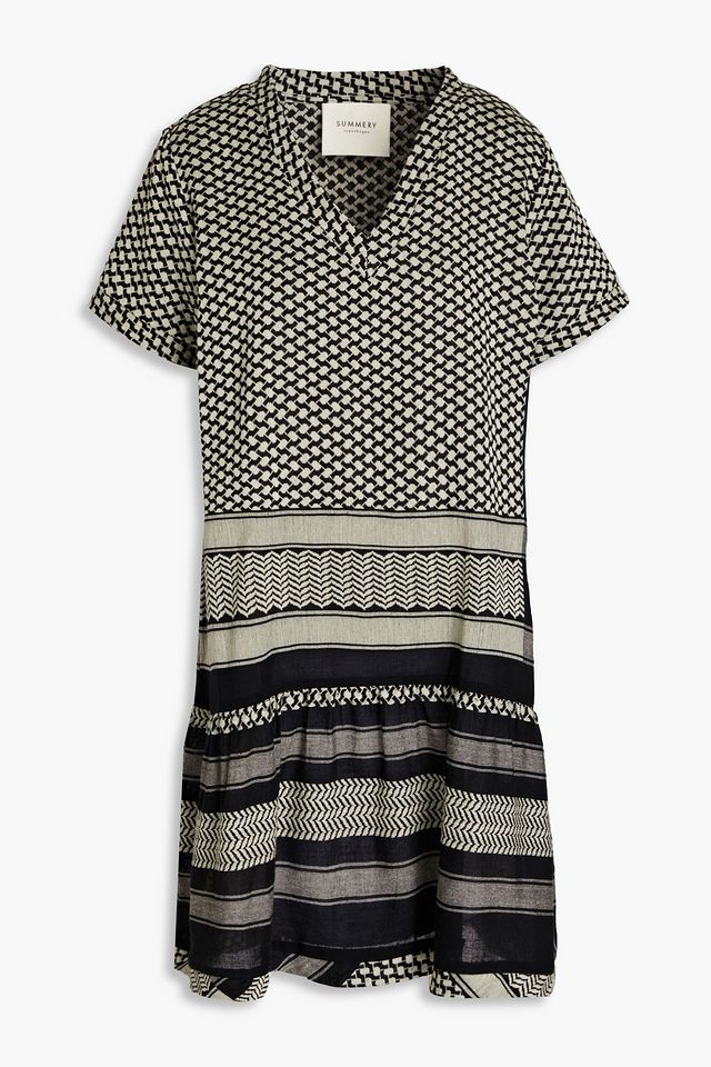 Gathered cotton-jacquard mini dress