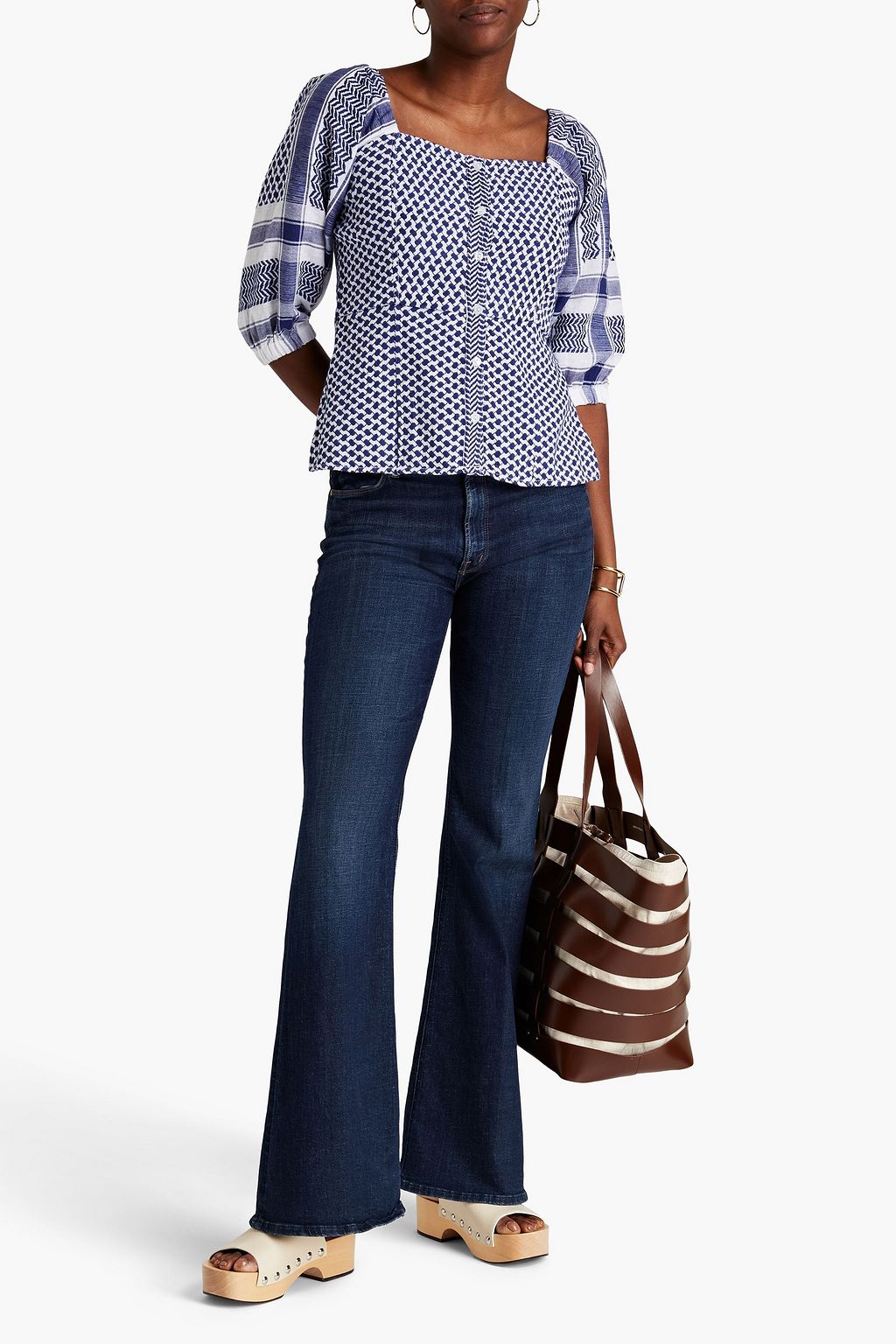 SUMMERY COPENHAGEN Bibbie shirred cotton-jacquard top