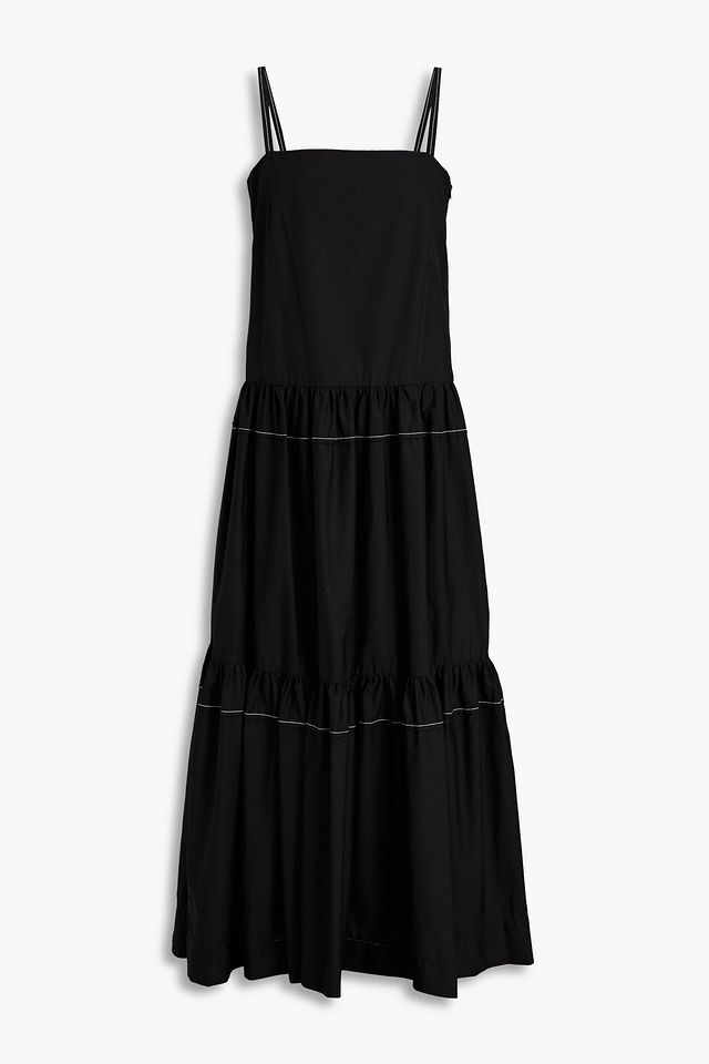 Gathered cotton-poplin midi dress