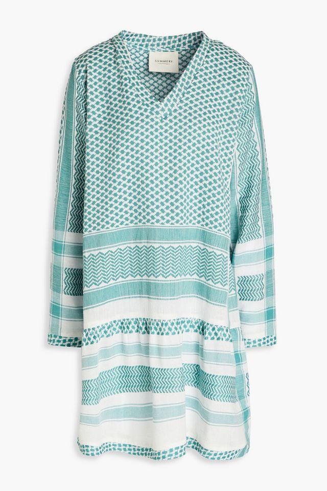 2 V gathered cotton-jacquard mini dress
