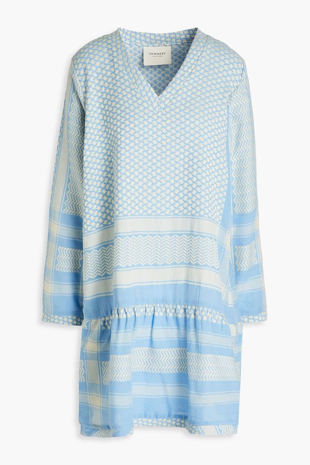 2 V gathered cotton-jacquard mini dress
