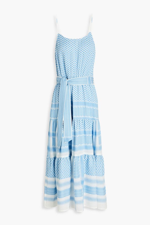 Rose belted gathered cotton-jacquard midi dress