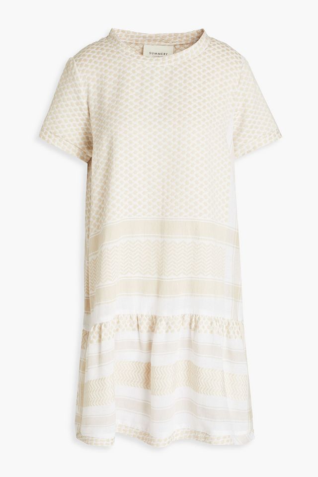 Gathered cotton-jacquard mini dress