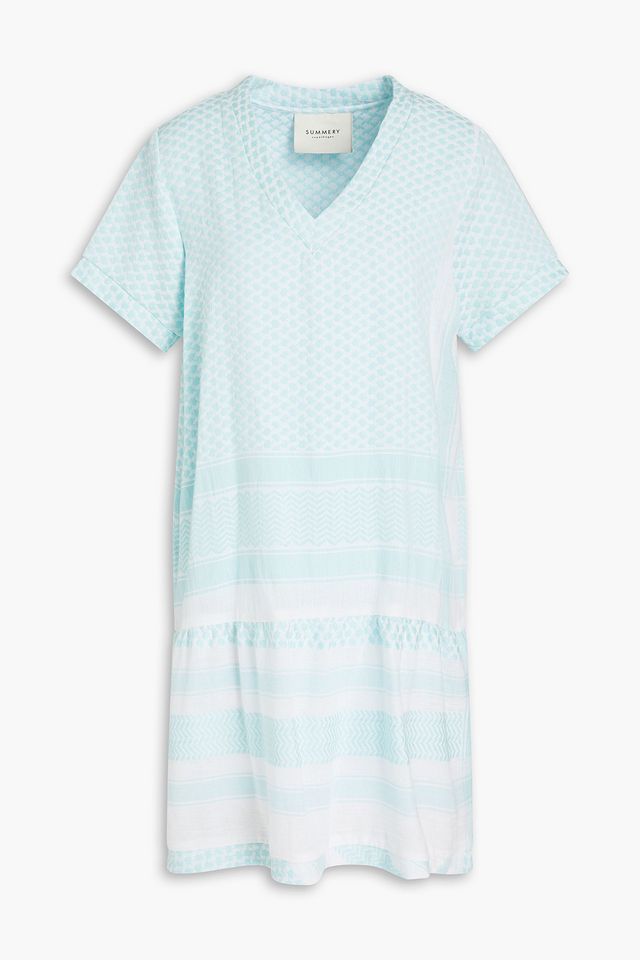 Gathered cotton-jacquard mini dress