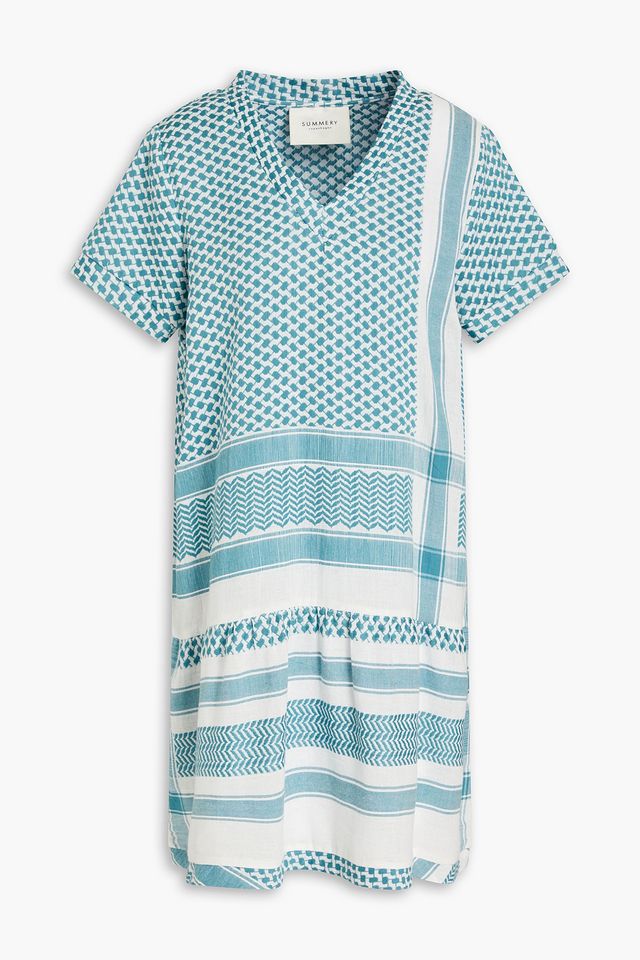 Gathered cotton-jacquard mini dress