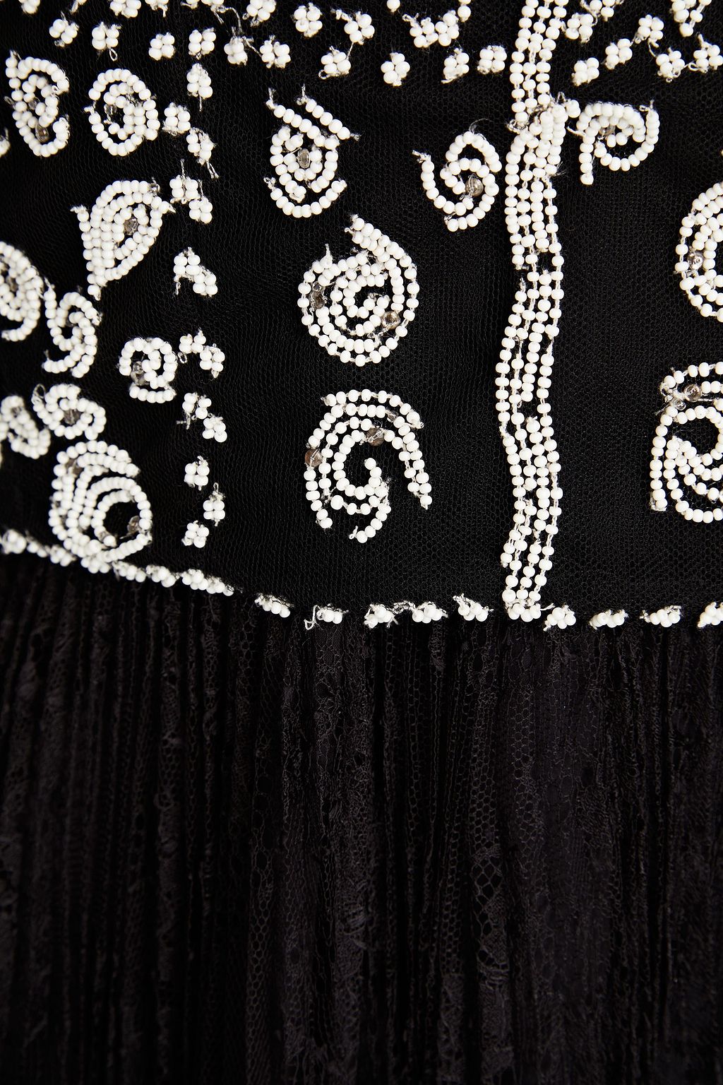 VALENTINO GARAVANI Embellished tulle-paneled Chantilly lace midi dress