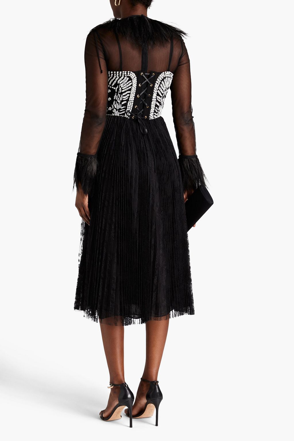 VALENTINO GARAVANI Embellished tulle-paneled Chantilly lace midi dress ...