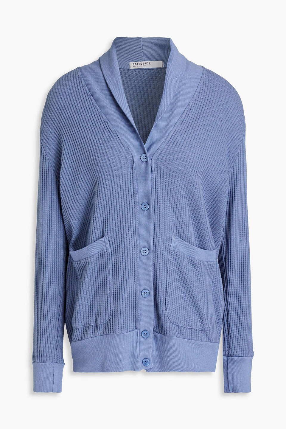 Stateside Waffle-knit Stretch Supima Cotton And Modal-blend Cardigan In Blue