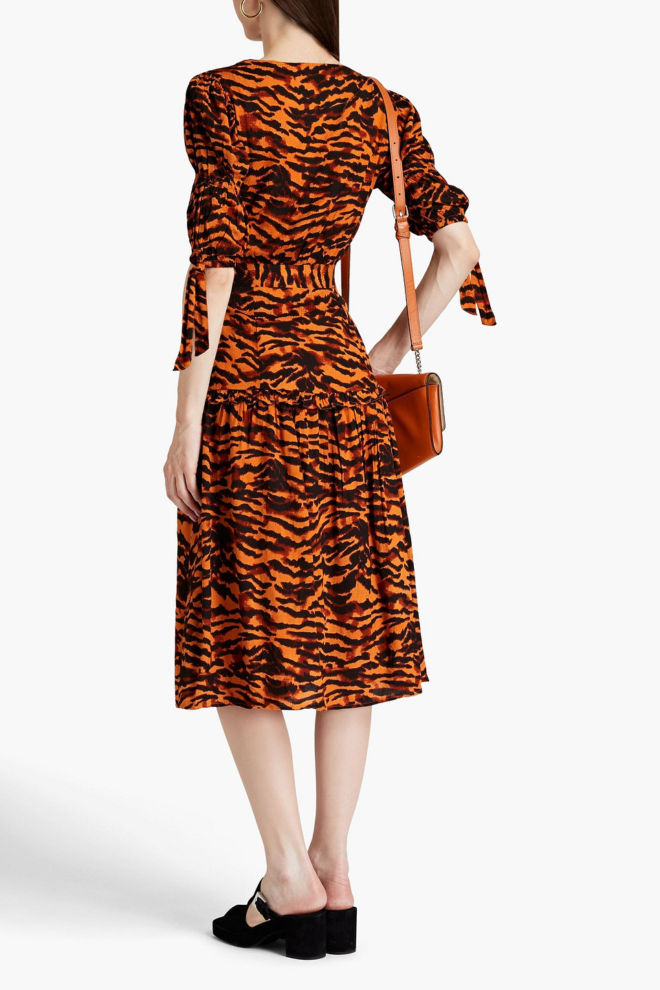 Shop Walter Baker Yosline Gathered Tiger-jacquard Midi Dress In Animal Print