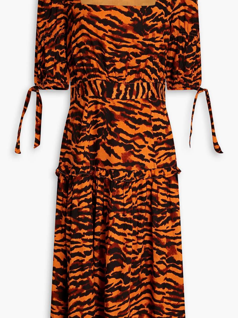 yosline gathered tiger-jacquard midi dress