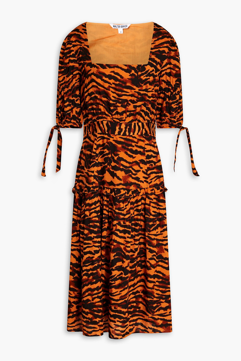 Shop Walter Baker Yosline Gathered Tiger-jacquard Midi Dress In Animal Print