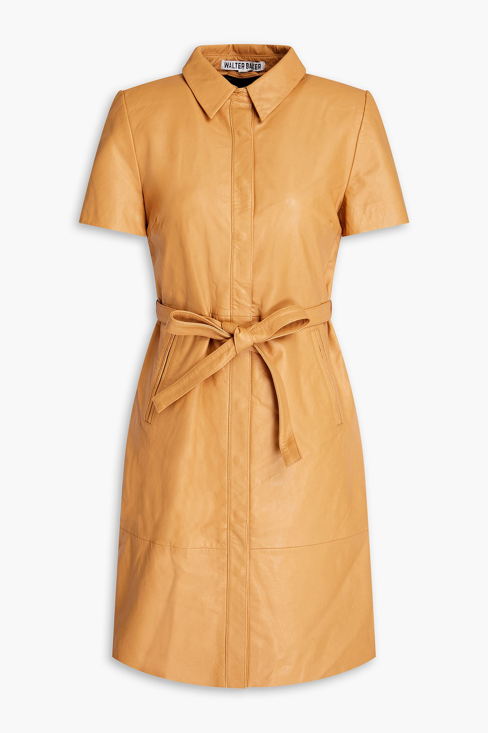 Walter Baker Chloe Belted Leather Mini Shirt Dress In Yellow