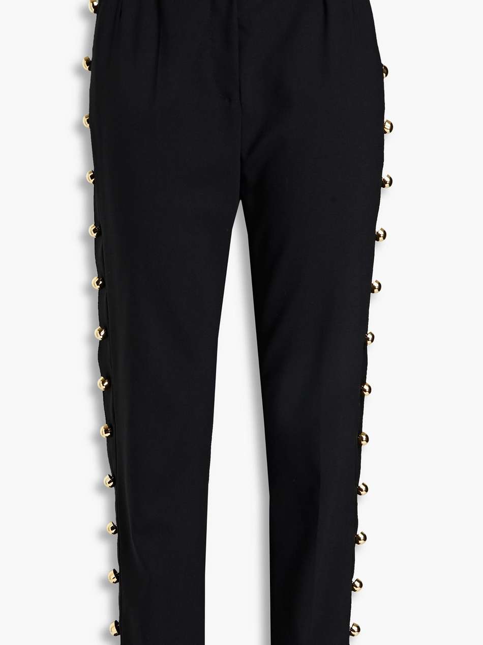 pleated embellished wool-blend tapered pants