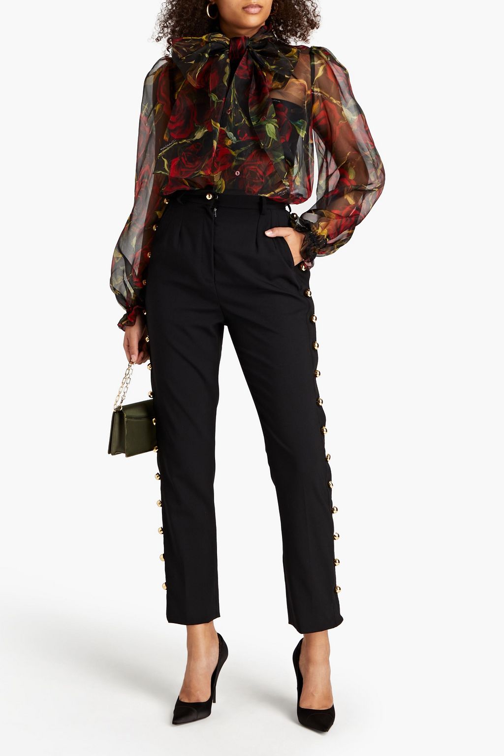 DOLCE&GABBANA Pleated embellished wool-blend tapered pants