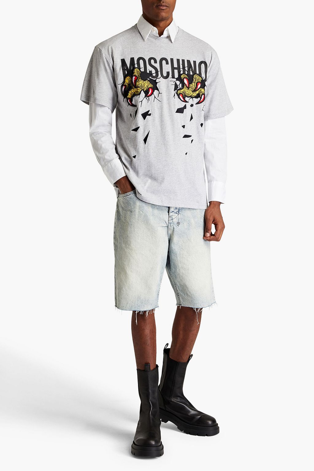 MOSCHINO Embroidered printed cotton-jersey T-shirt