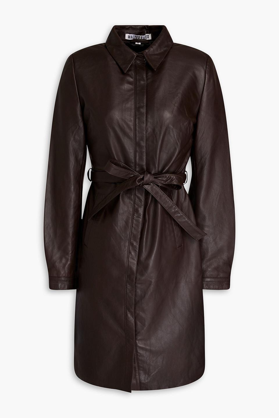 Walter Baker Clara Belted Leather Shirt Dress In Chocolate