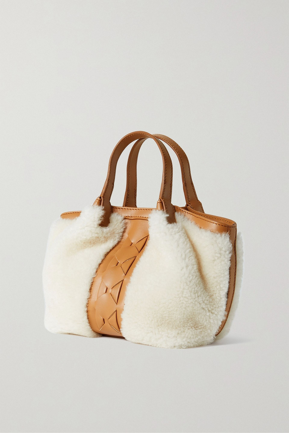 Serapian Secret Mini Leather-trimmed Shearling Tote In Light Brown