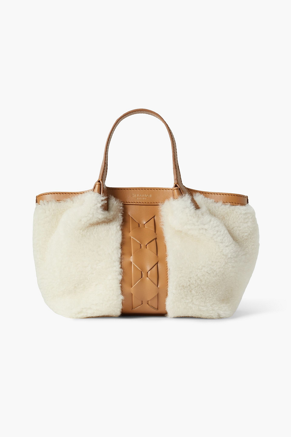 Serapian Secret Mini Leather-trimmed Shearling Tote In Light Brown