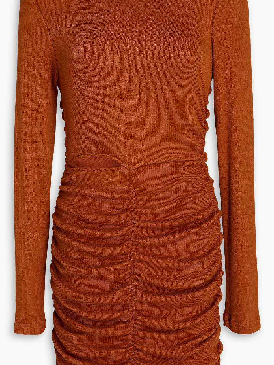 ruched cutout ribbed-knit mini dress