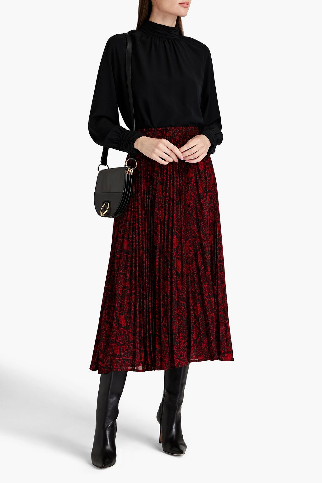 Crimson Pleated snakeprint crepe midi skirt MICHAEL MICHAEL KORS