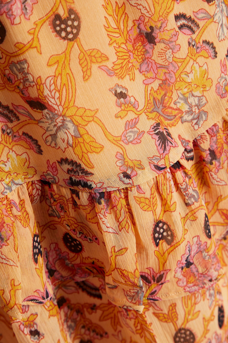 Walter Baker Mishka Floral Long Sleeve Crinkle Chiffon Minidress In Pastel Orange
