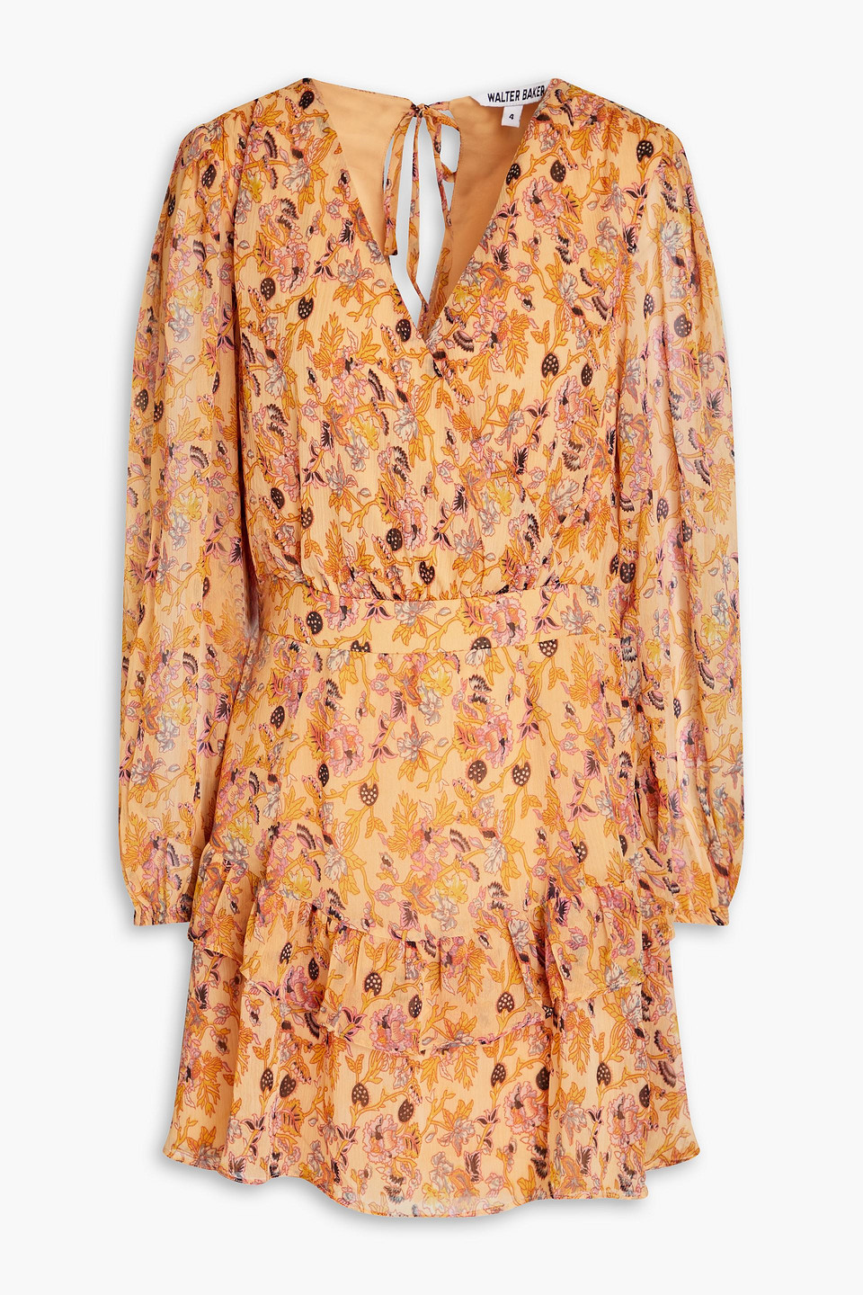 Shop Walter Baker Mishka Wrap-effect Printed Crepon Mini Dress In Pastel Orange