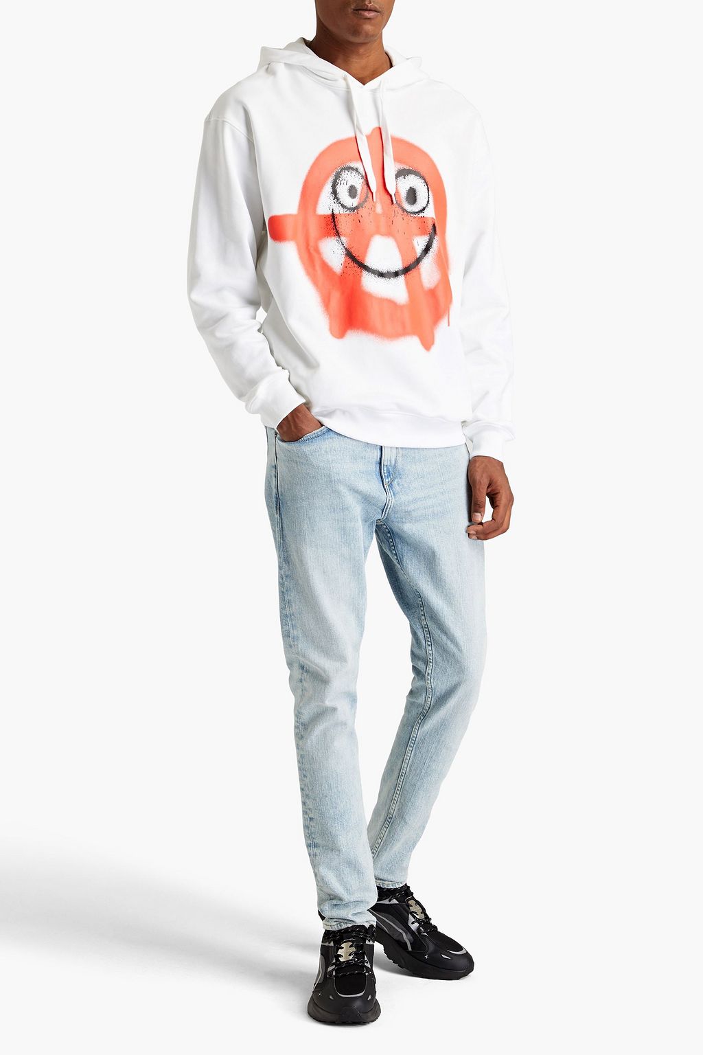 MOSCHINO Printed French cotton-terry drawstring hoodie
