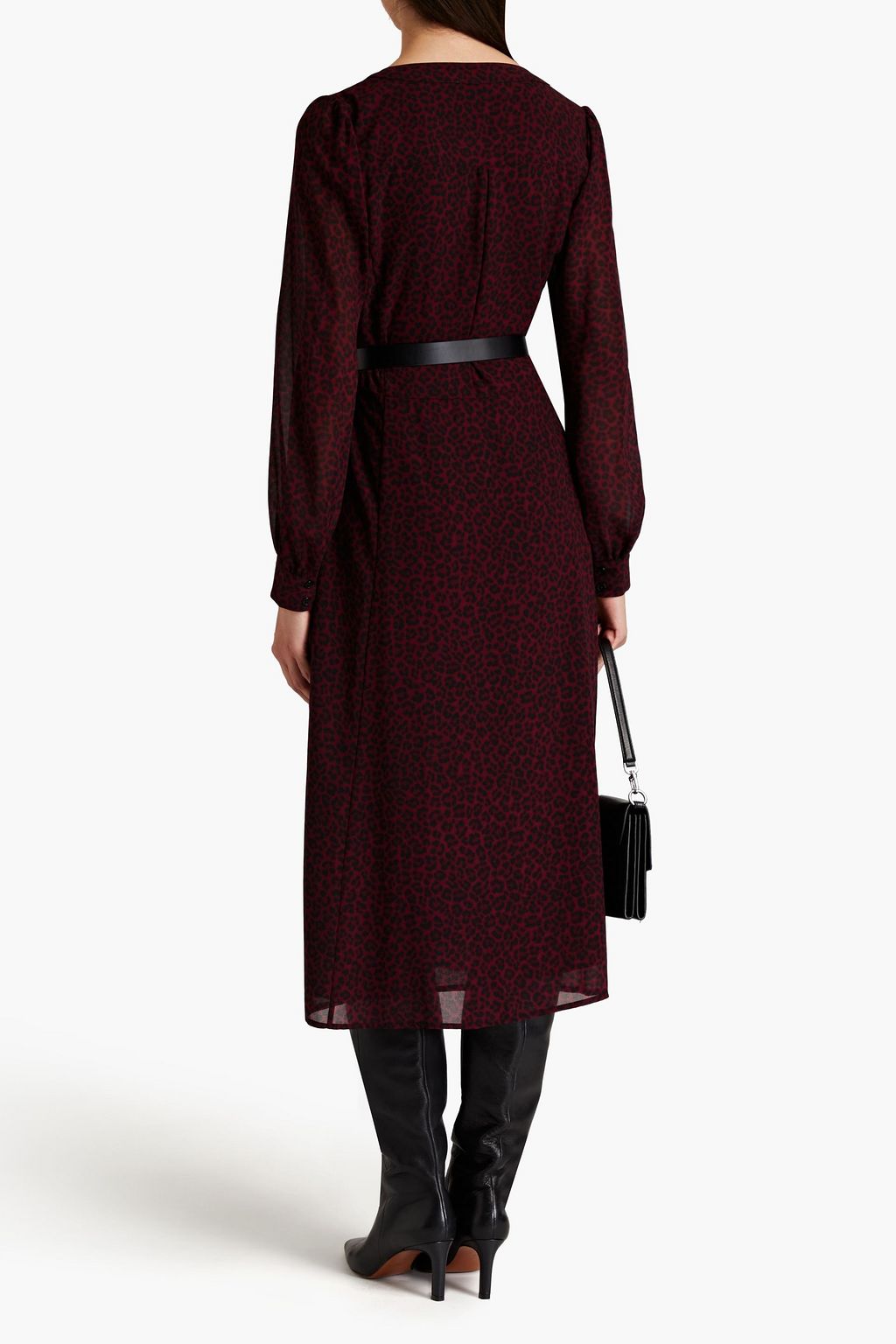 MICHAEL MICHAEL KORS Belted leopard-print crepe midi shirt dress