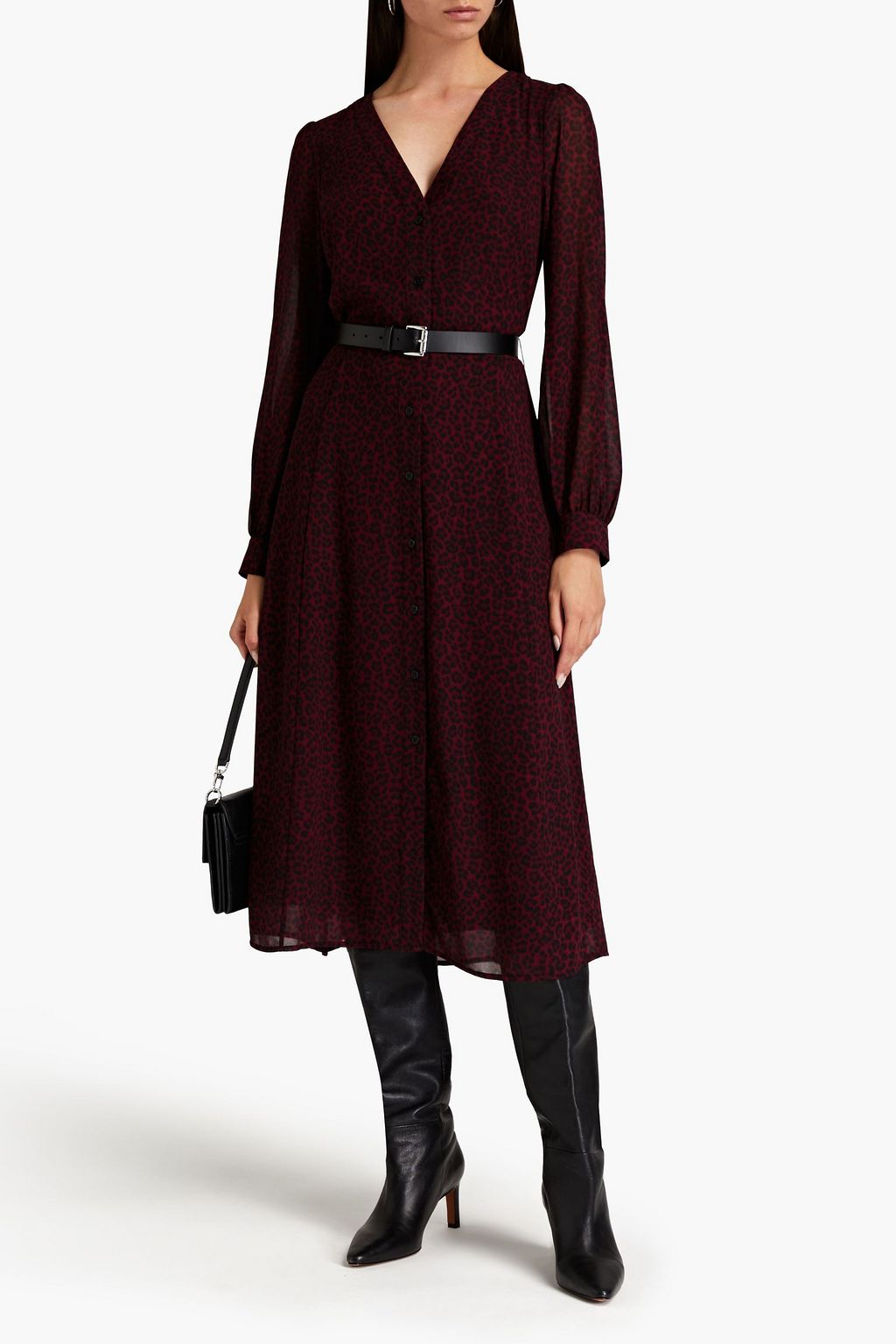 MICHAEL MICHAEL KORS Belted leopard-print crepe midi shirt dress
