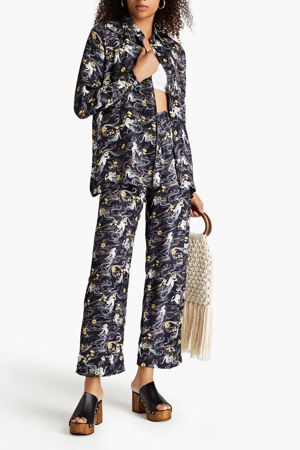 SENSI STUDIO Printed twill straight-leg pants