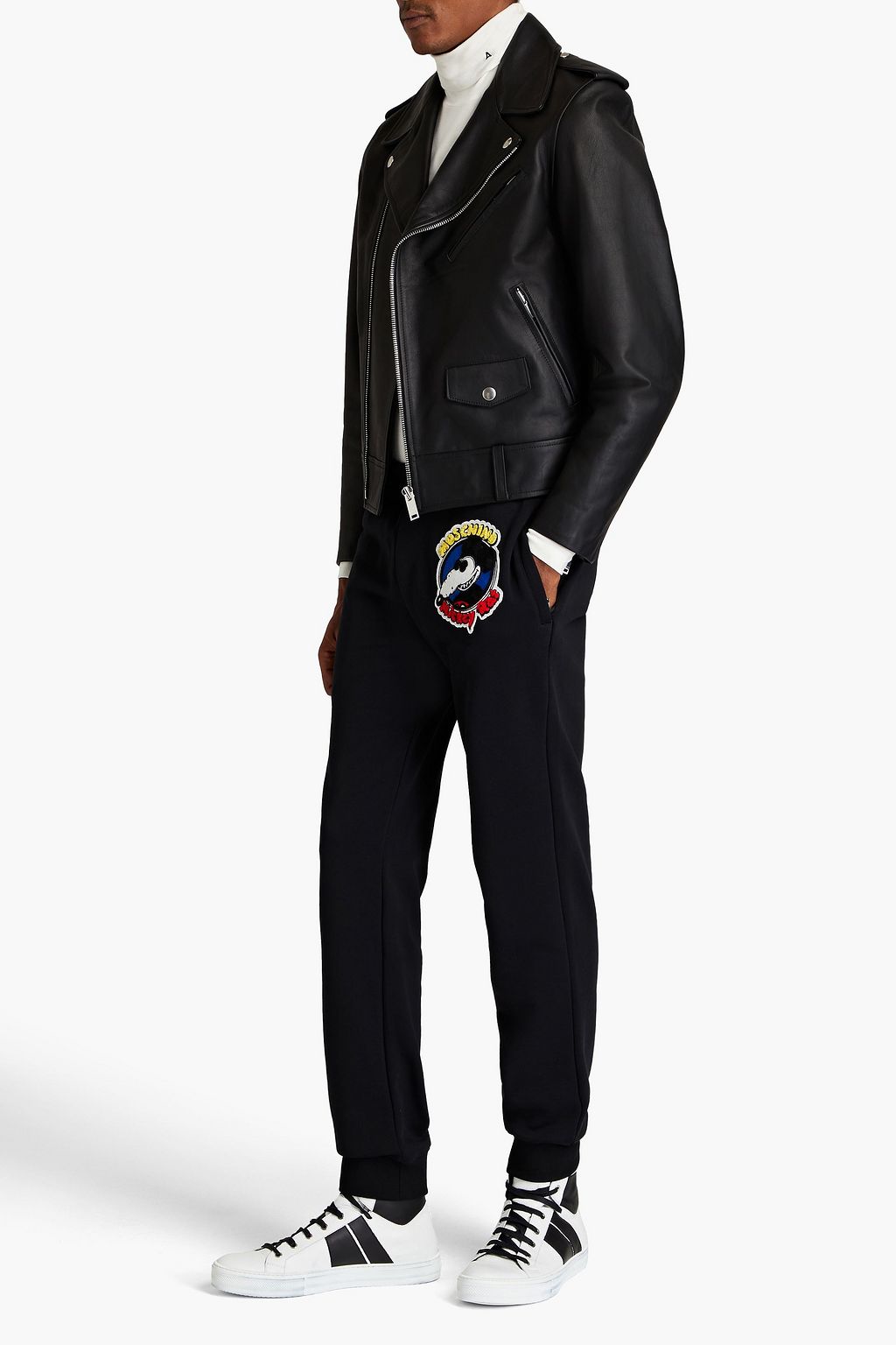 MOSCHINO Appliquéd French cotton-terry sweatpants