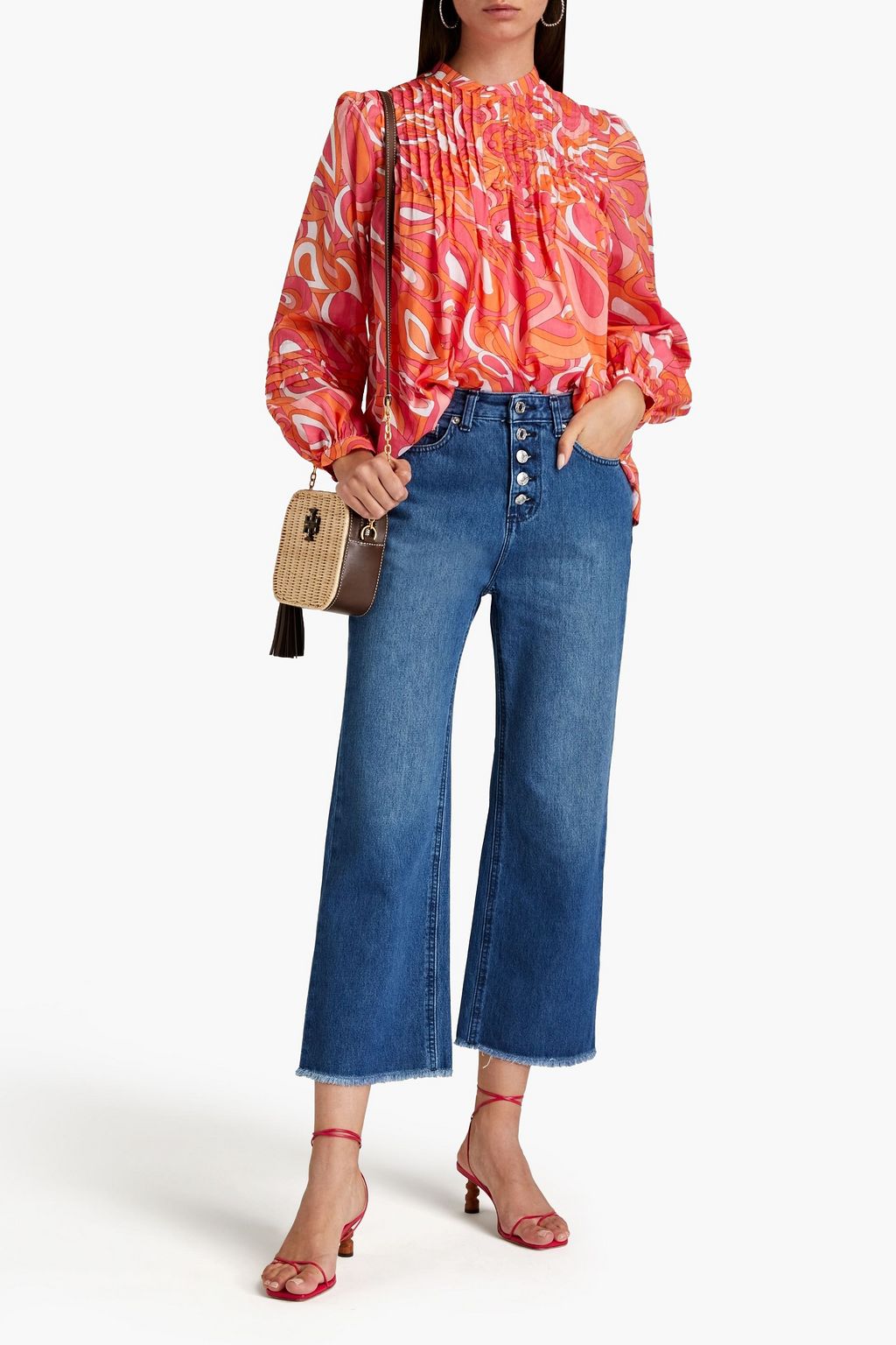 MICHAEL MICHAEL KORS Pintucked printed cotton blouse