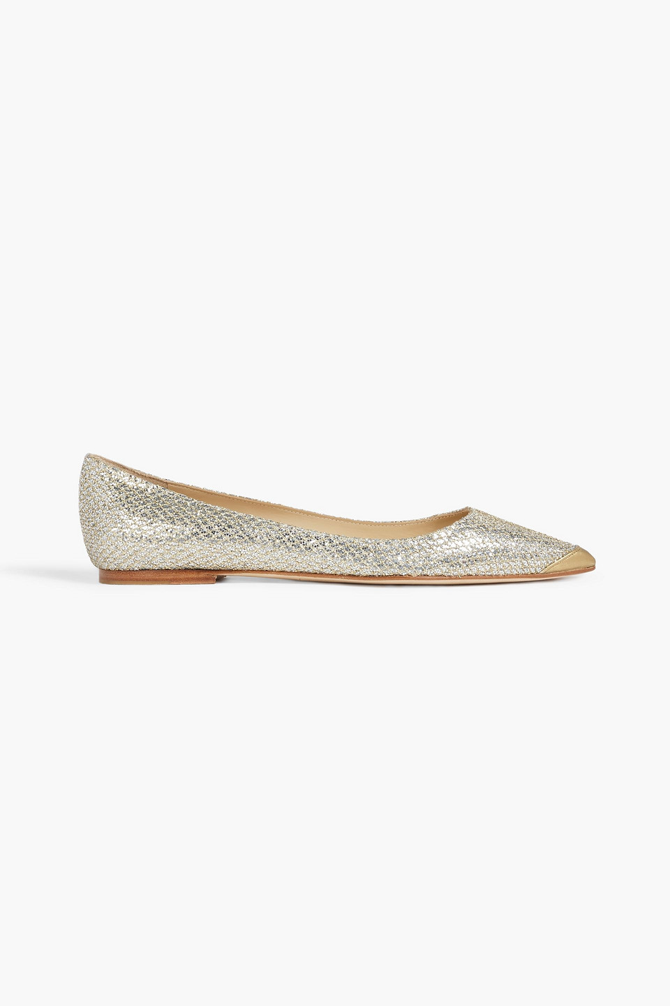 Jimmy Choo Alina Glittered Leather Point-toe Flats In Platinum | ModeSens