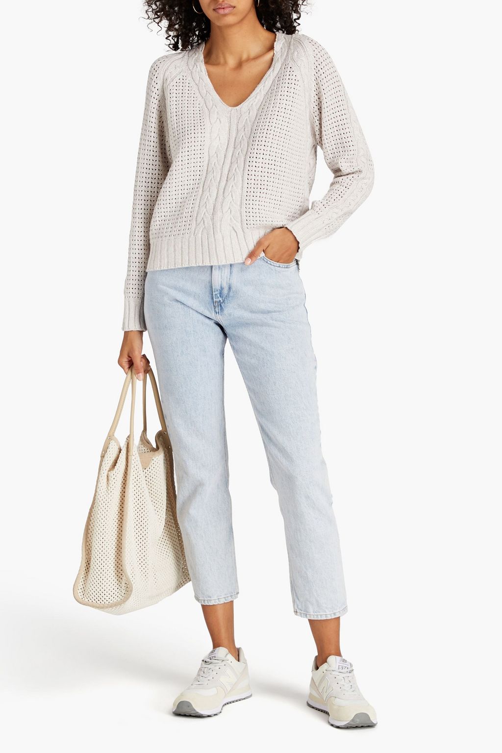 NAADAM Pointelle-knit cotton, modal and cashmere blend sweater