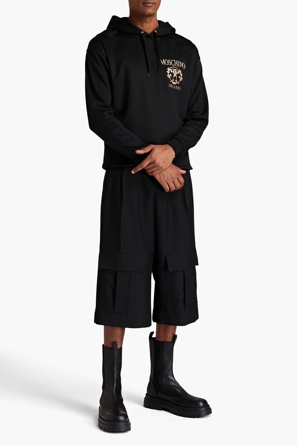 MOSCHINO Printed jersey drawstring hoodie