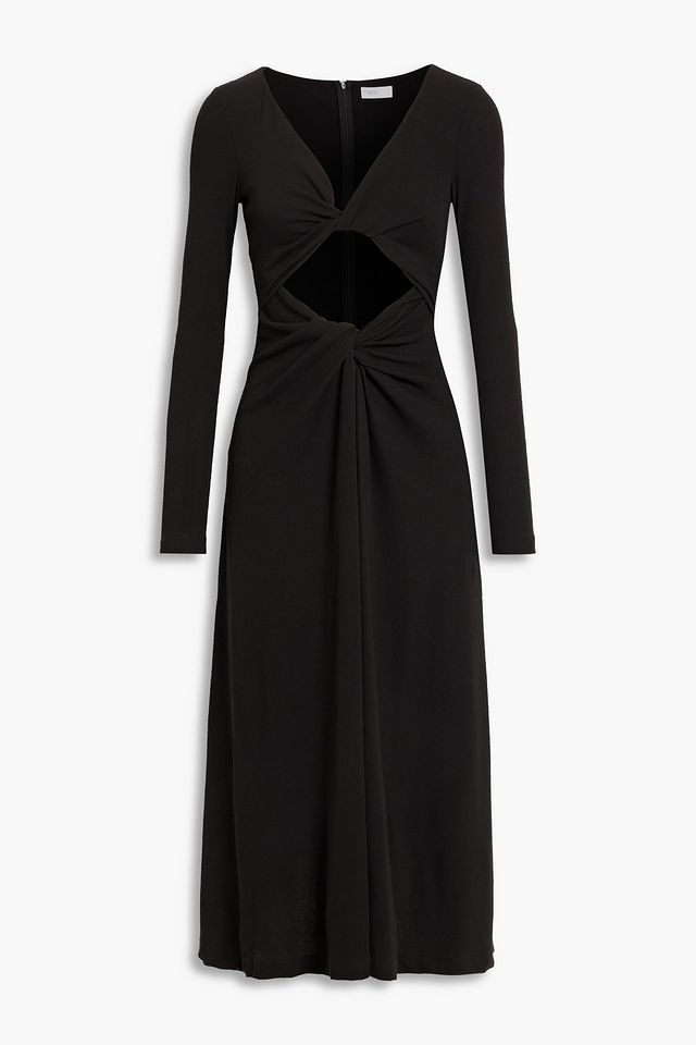 Twist-front cutout cotton-jersey midi dress