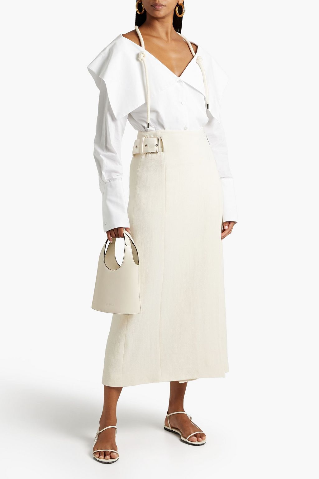 ROSETTA GETTY Buckled textured-wool midi skirt