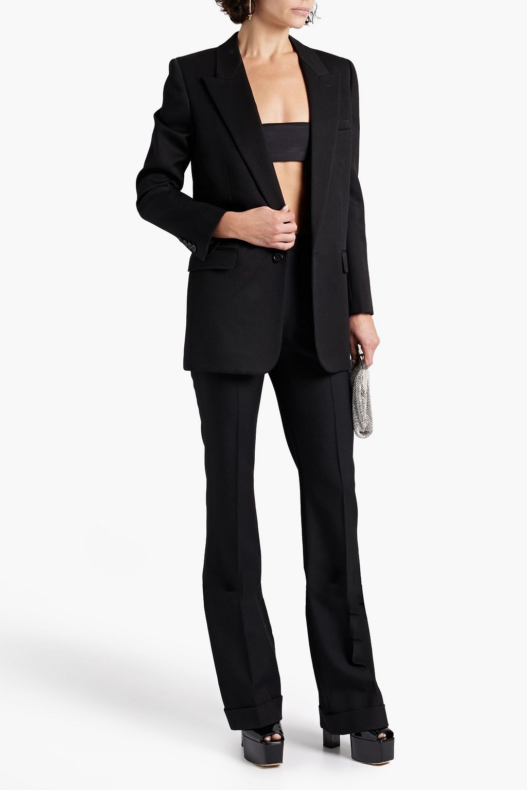 SAINT LAURENT Pleated wool-twill flared pants