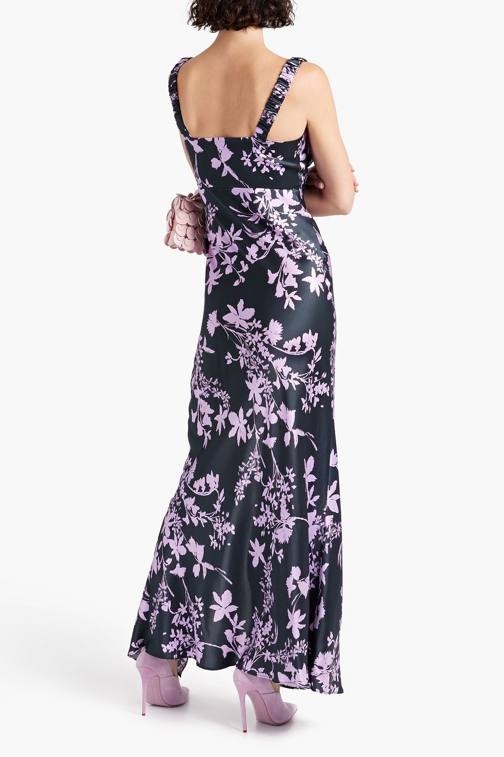 NICHOLAS Gathered silk-satin maxi dress